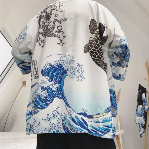 Weiße Kimonojacke Kanagawa Welle