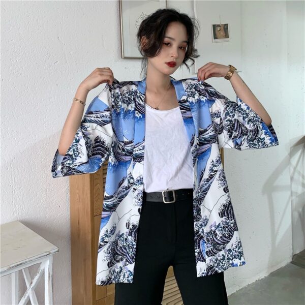 Japanische Damen Kimono Jacke im Kanagawa Stil