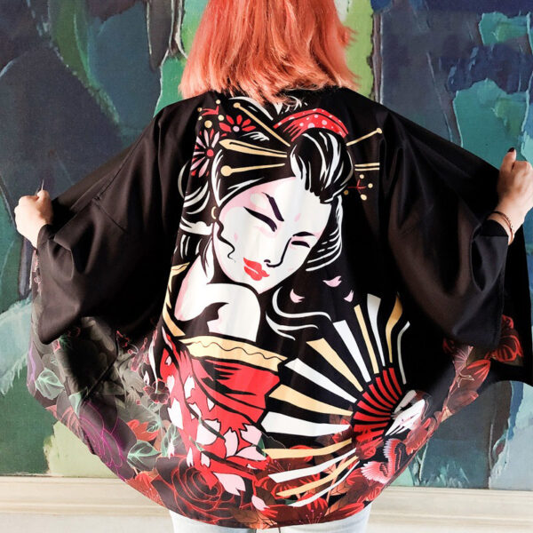 Schwarzer Kimono Jacke Geisha