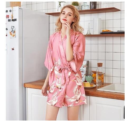 Rose Japanischer kurzer Kimono Schreikraniche