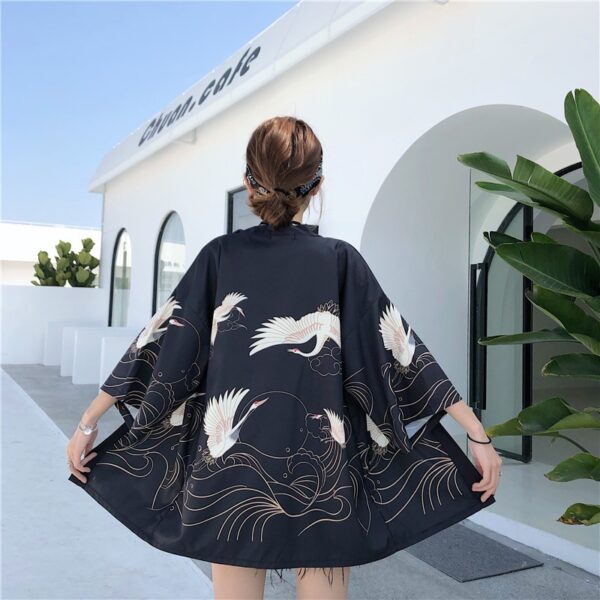 Japanische Kimono Jacke weiß japanische Kraniche